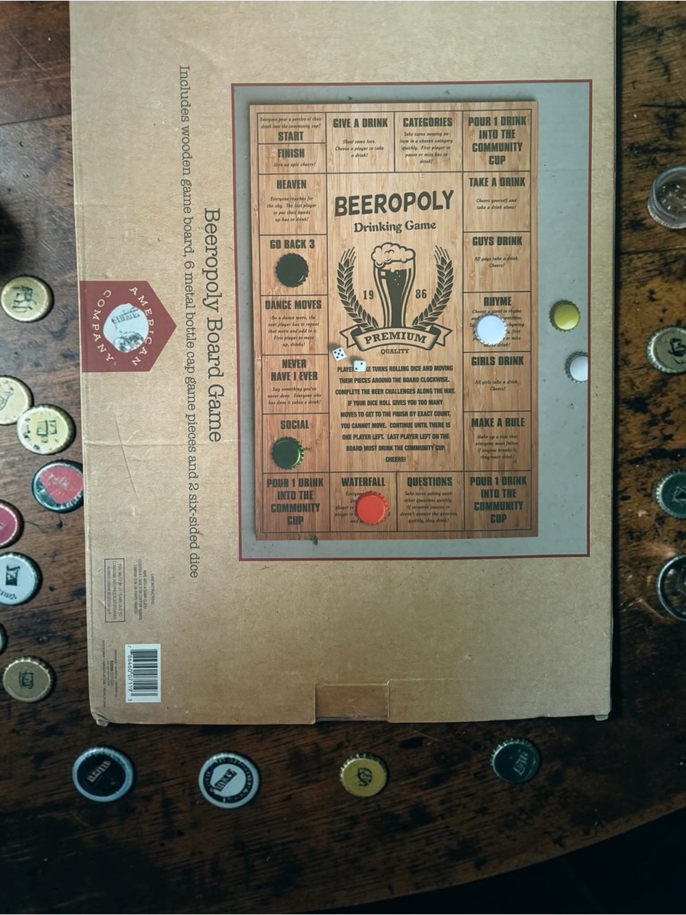 Beeropoly Drinking Game Board - Brown Wood Finish